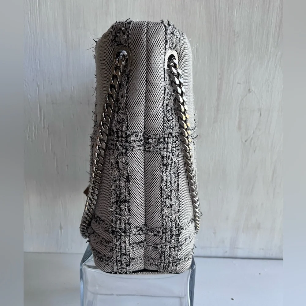 BURBERRY Lola Needle Punch Check Canvas Small Bucket Bag- Black and White - Picture 6 of 13